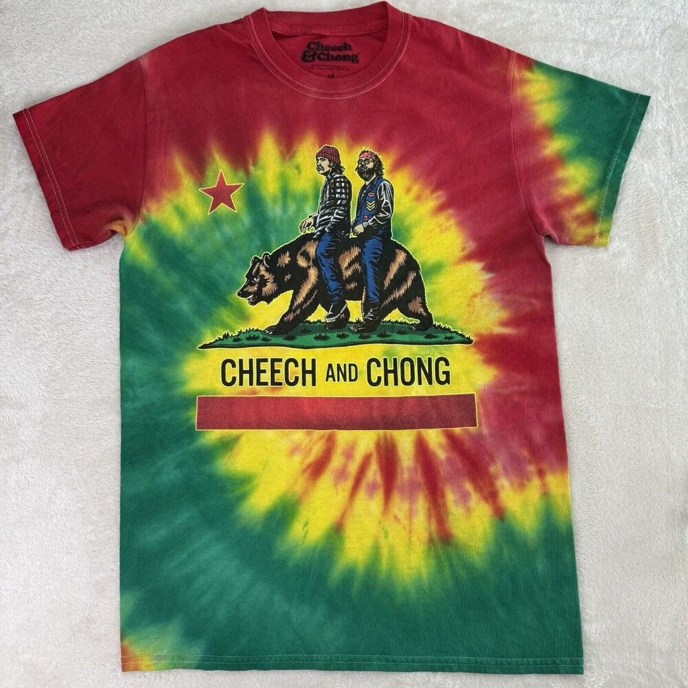 Cheech & Chong Mens Multicolor Tie Dye Cotton Graphic Tee Crew Neck Size Medium